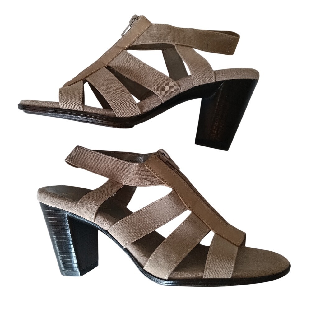 A2 by Aerosoles Grand Canyon Women 9M Tan Strappy Block Heel Sandals Zipper